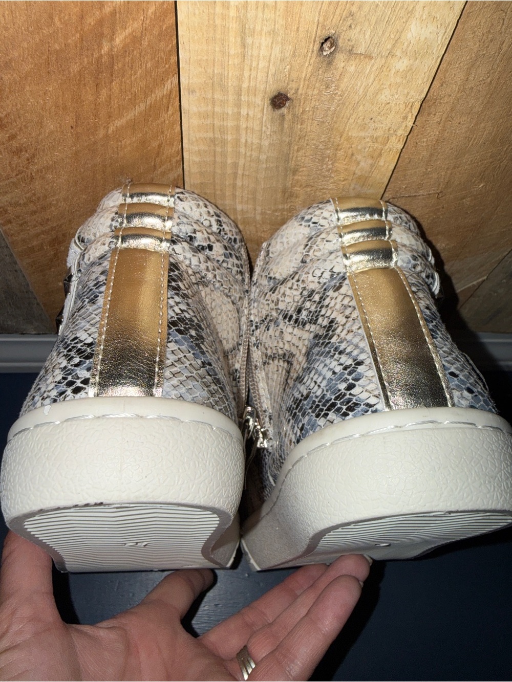 Vintage Havana White, Gray & Snake-Print High-Top Sneakers with Star Studs - Picture 5 of 9